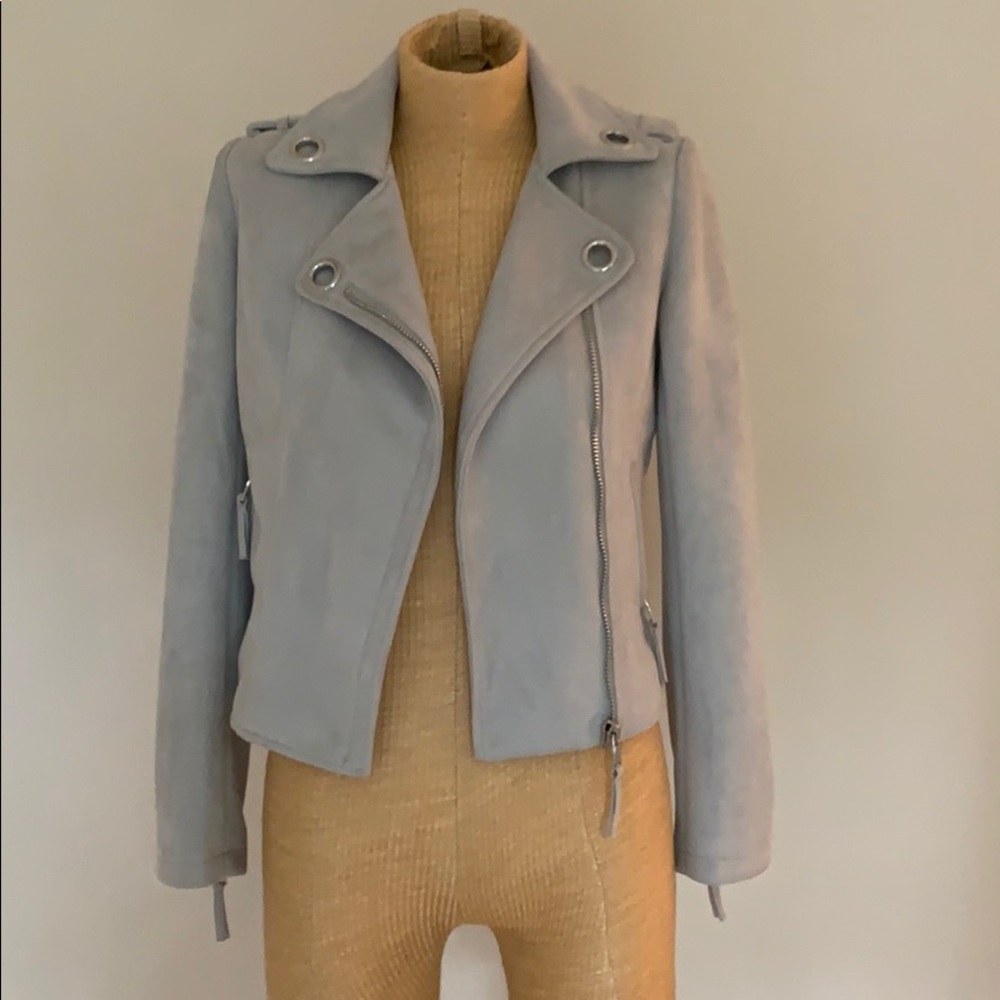 John + Jenn Moto Jacket Gray Suede with Zippers